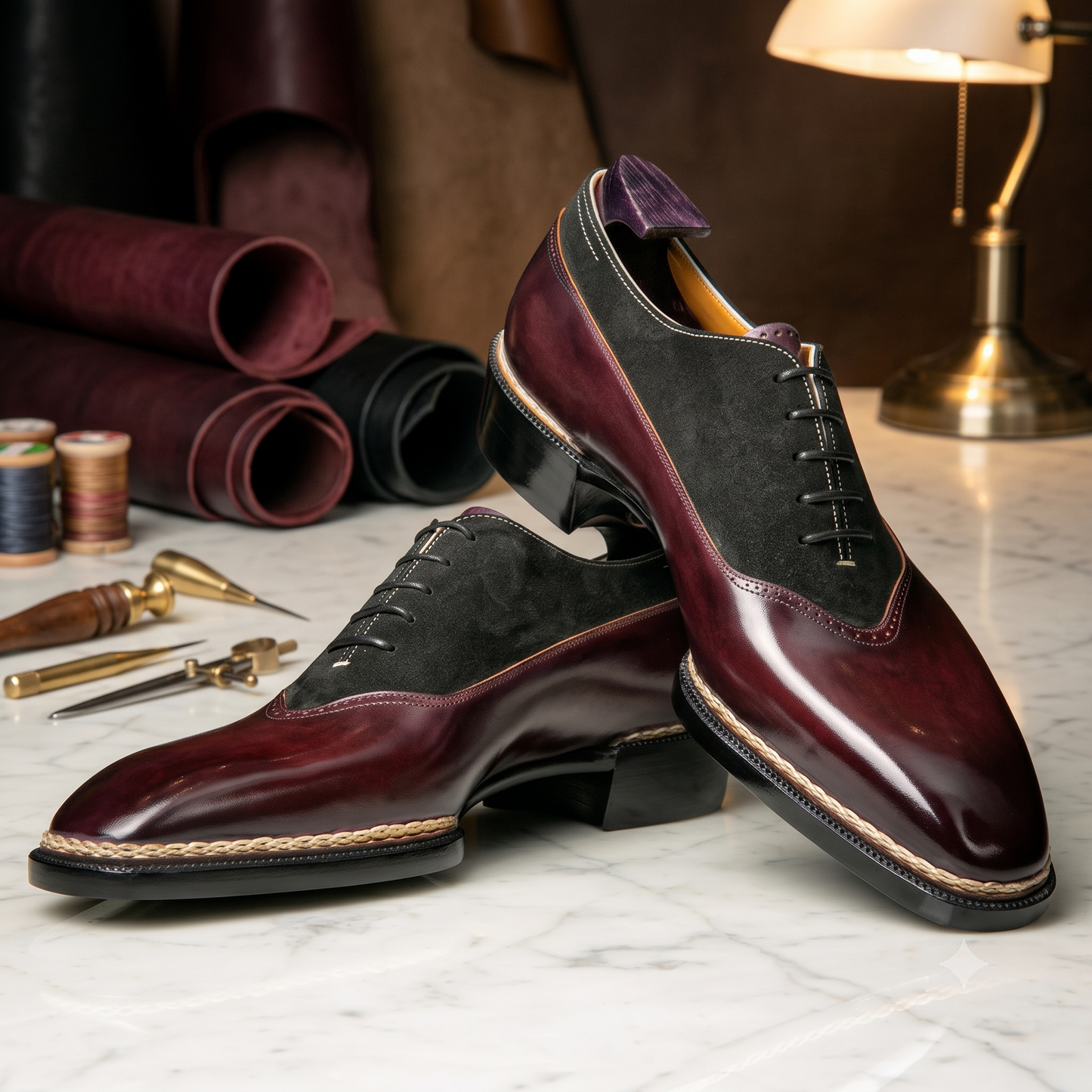 Cherry leather artigianale oxford shoes