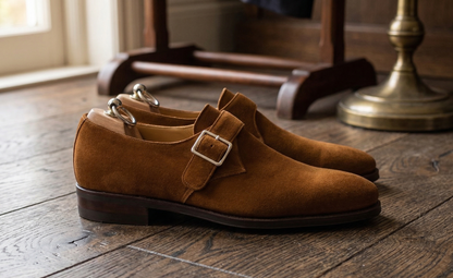 Brown suede tabaca single monk strap