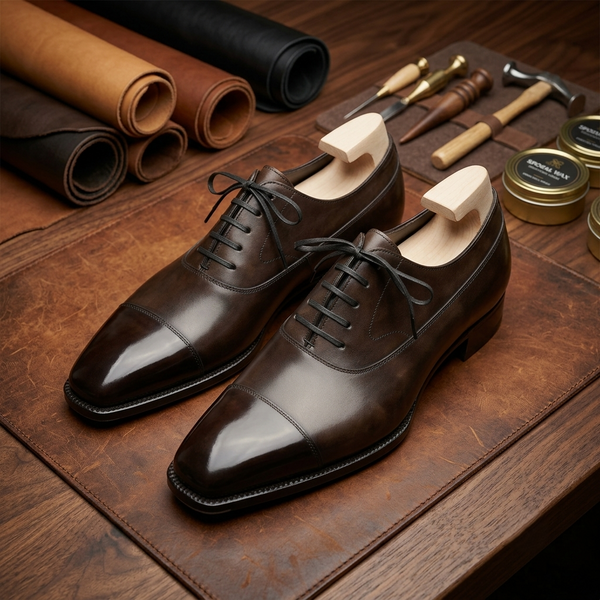 Brown leather reale oxford shoes - height increasing