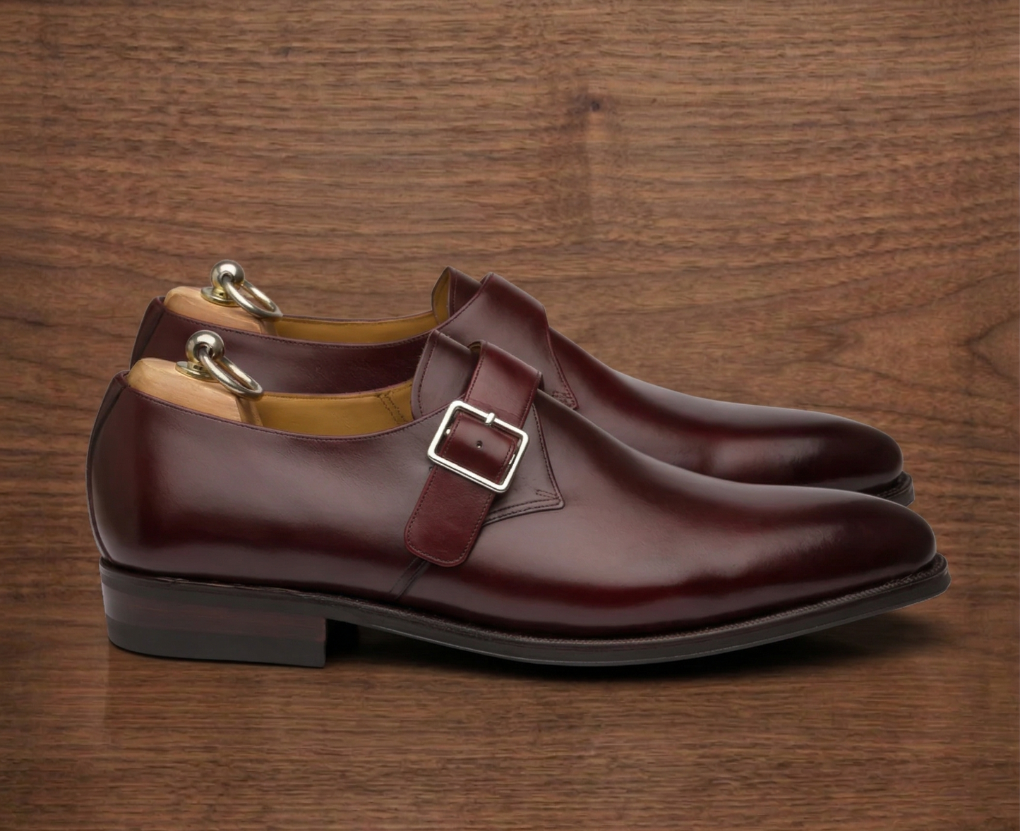 Burgundy leather tabaca single monk strap