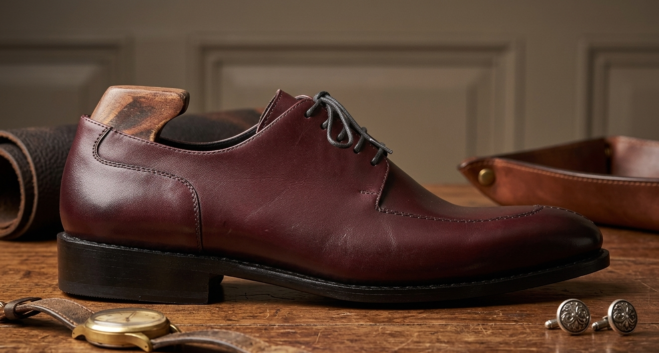 Burgundy leather roma derby shoes