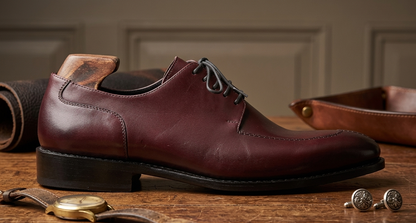 Burgundy leather roma derby shoes