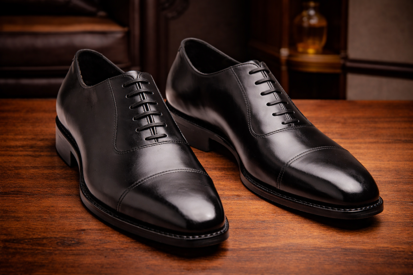 Black leather la gusta toe cap oxford -formal shoes