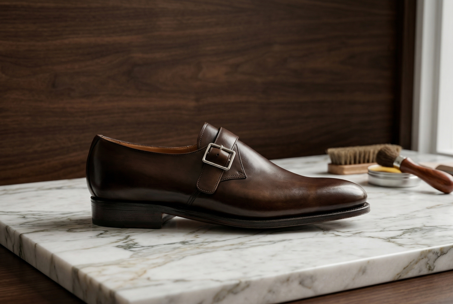 Choco brown leather tabaca single monk strap