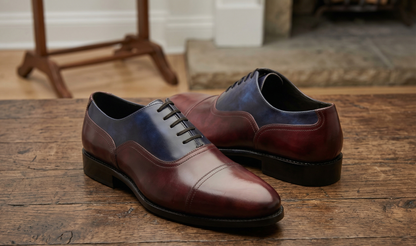 Burgundy and navy vittorro balmoral toe cap oxford shoe -formalshoe