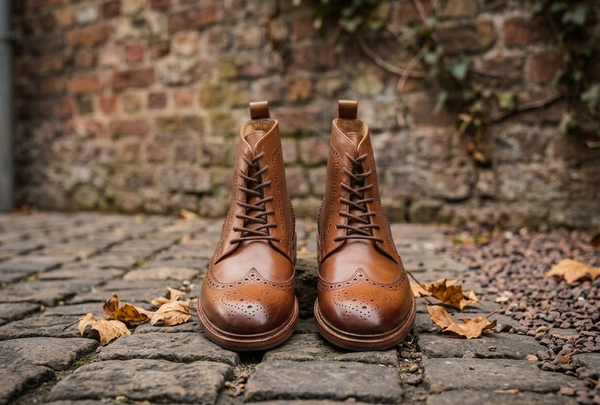 Brown leather wingtip doto derby boot