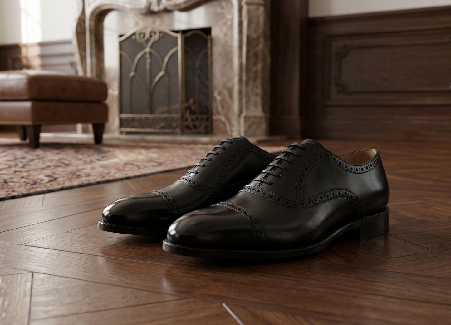 Black leather stocard brogue oxford shoe -formal  shoes