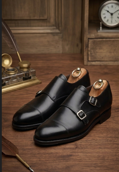 Black leather cuera double monkstrap