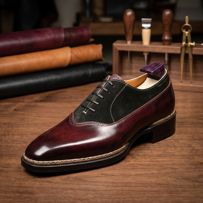 Cherry leather artigianale oxford shoes