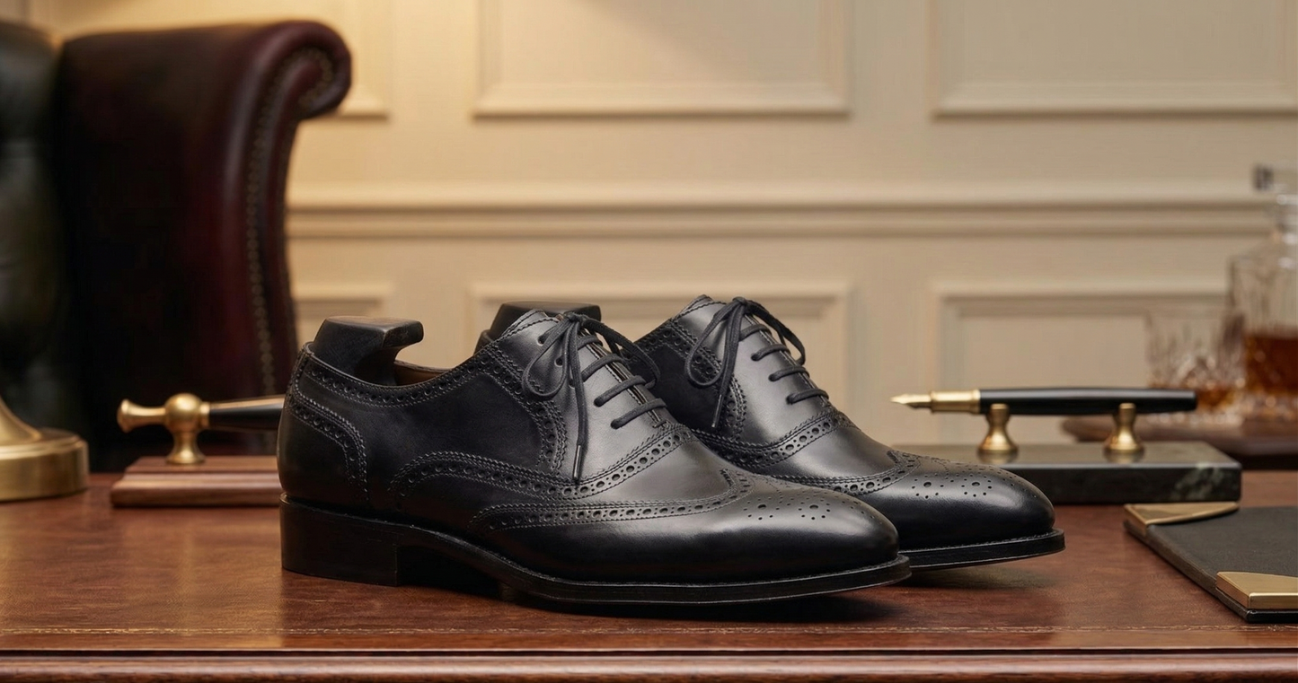Black leather damiana wingtip brogue oxford  -formal shoes