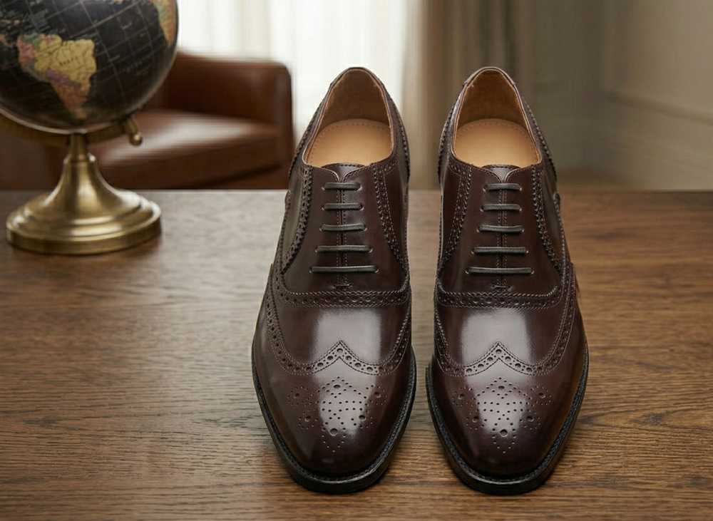 Brown leather damiana wingtip brogue oxford  -formal shoes