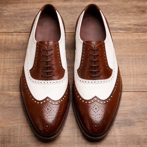 Brown and white spector brogue oxford shoe