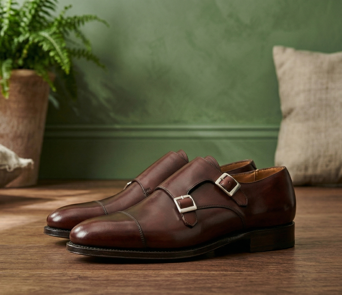Burgundy leather  cuera double monkstrap