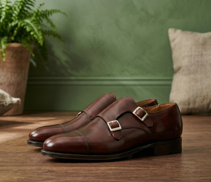 Burgundy leather  cuera double monkstrap