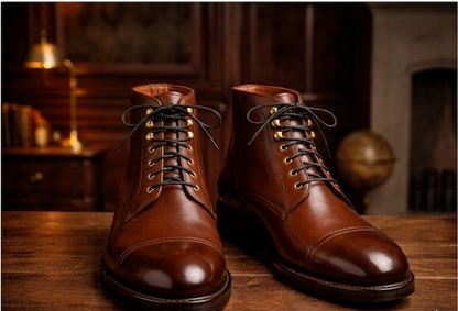 Brown leather toe cap ankle high boot