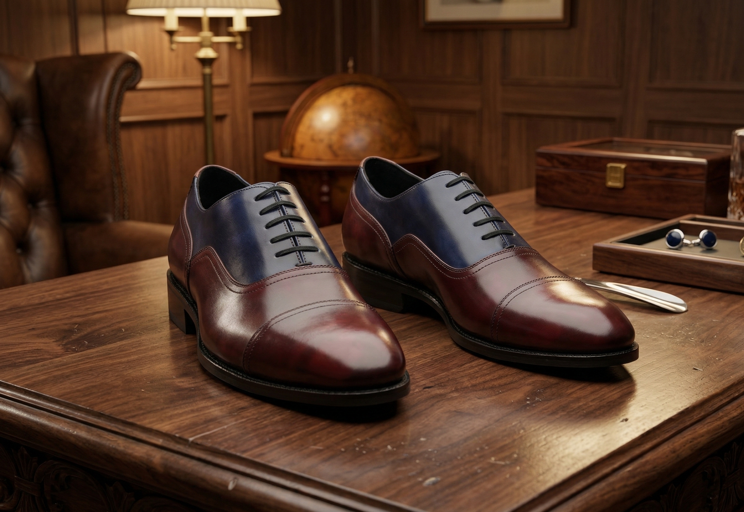 Burgundy and navy vittorro balmoral toe cap oxford shoe -formalshoe