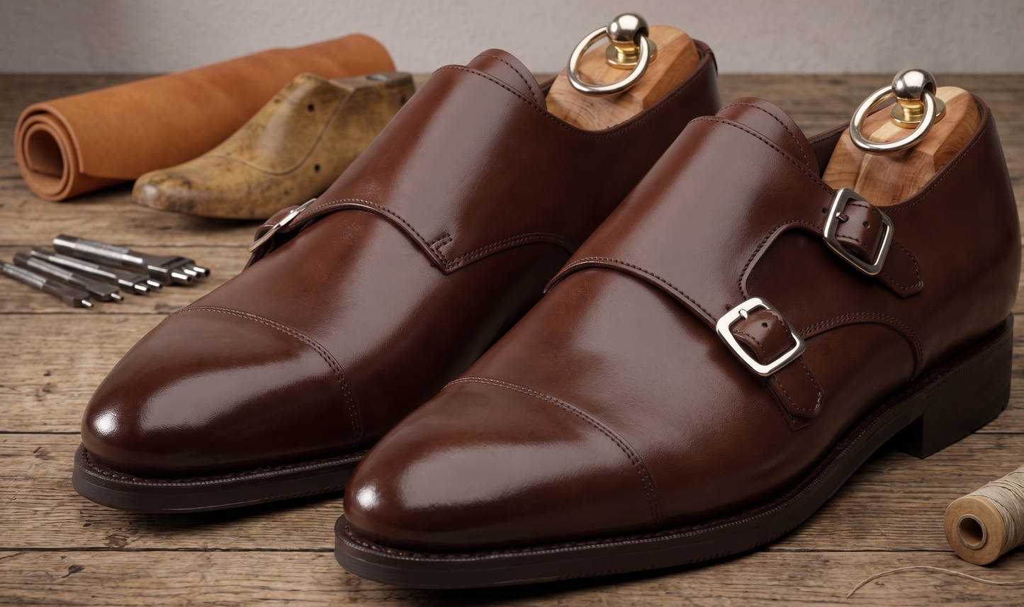 Bown leather cuera double monkstrap