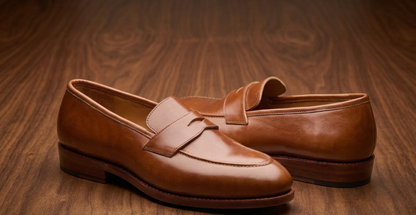 Brown  leather ponzo slip On penny loafers