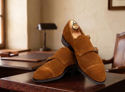 Brown suede cuera double monkstrap