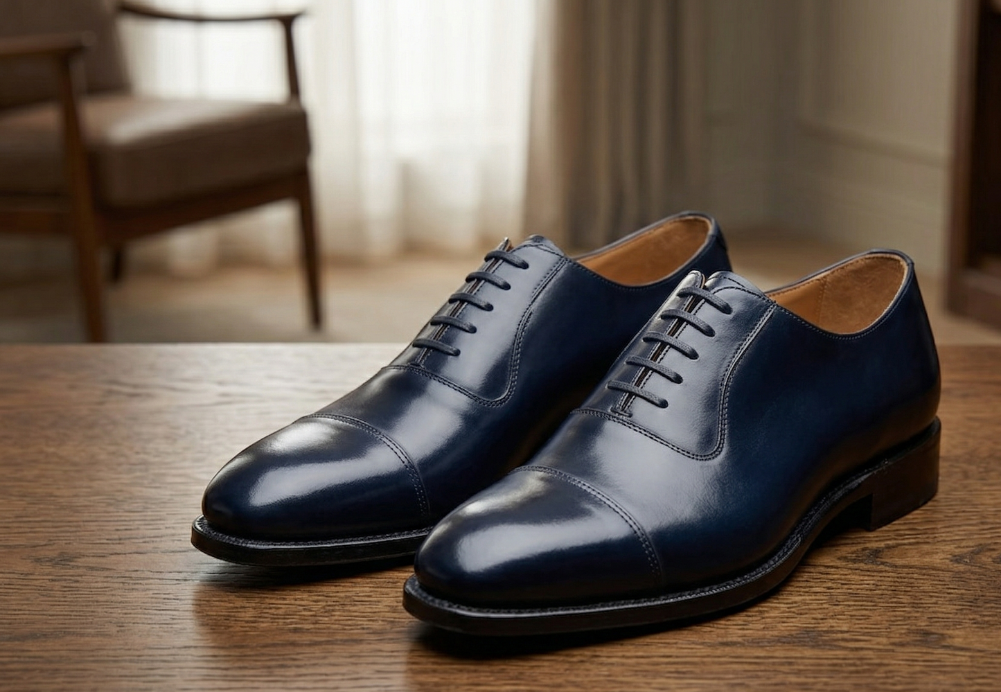 Navy leather la gusta toe cap oxford -formal shoes