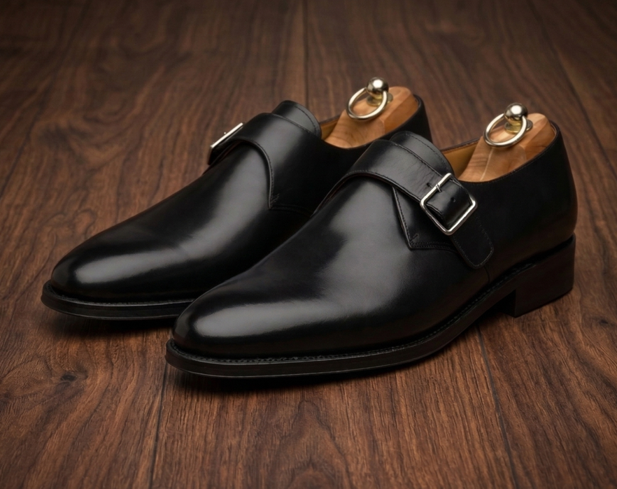 Black leather tabaca single monk strap