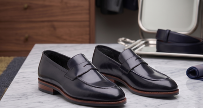 Black  leather  ferraro slip  On penny loafers