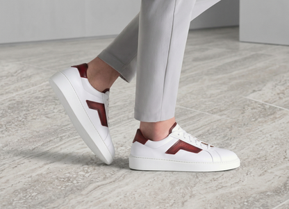 Red and white low top sneaker