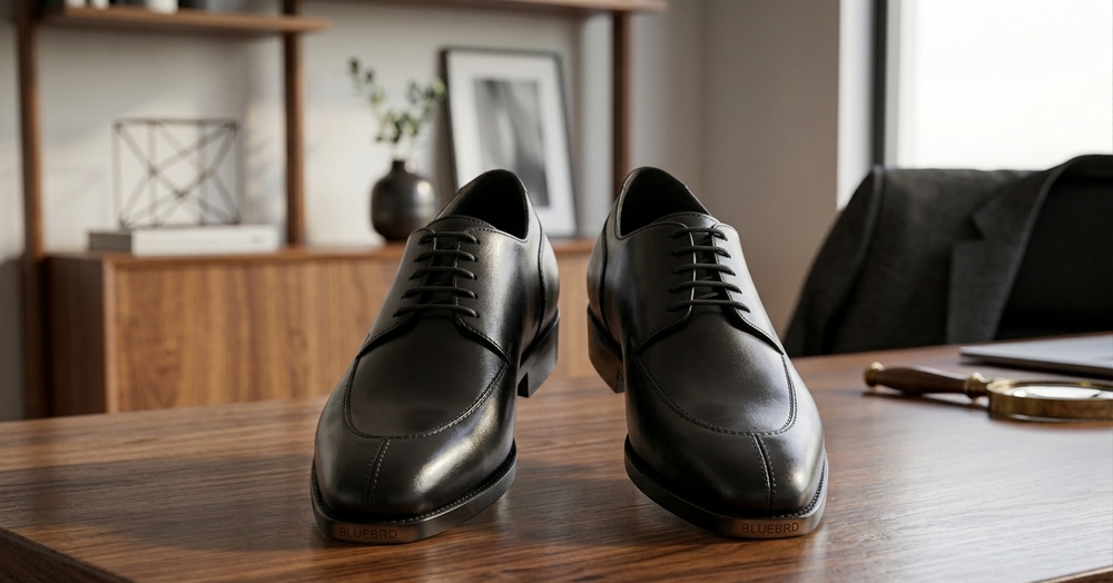Black  leather roma  derby shoes