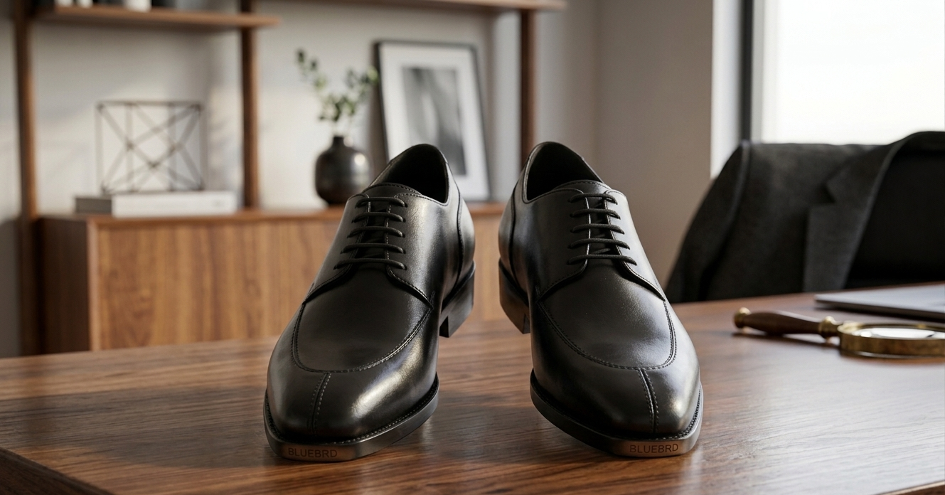Black  leather roma  derby shoes