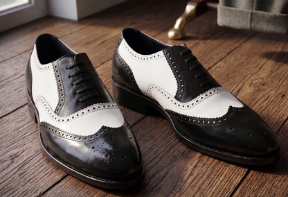 Black and white spector brogue oxford shoe