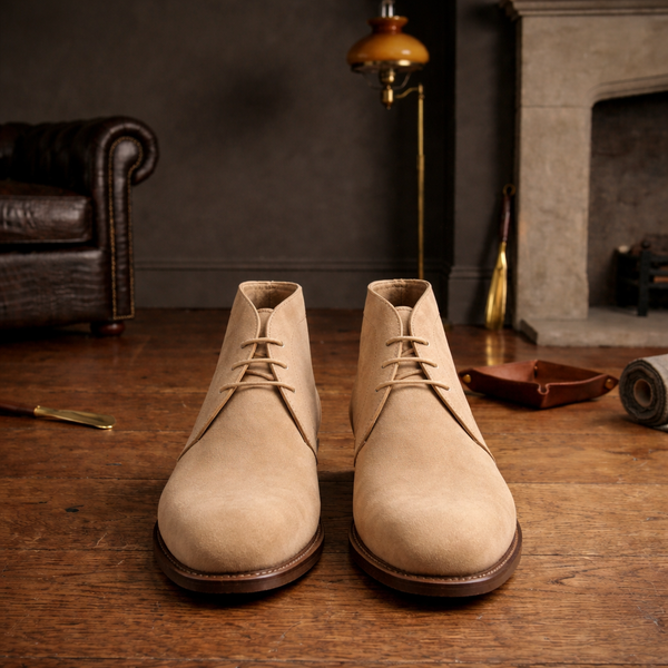 Beige suede leather coner chukka boot
