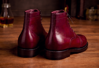 Burgundy leather toe cap ankle high boot