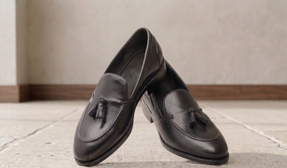 Black  leather preston  slip On tassel penny loafers