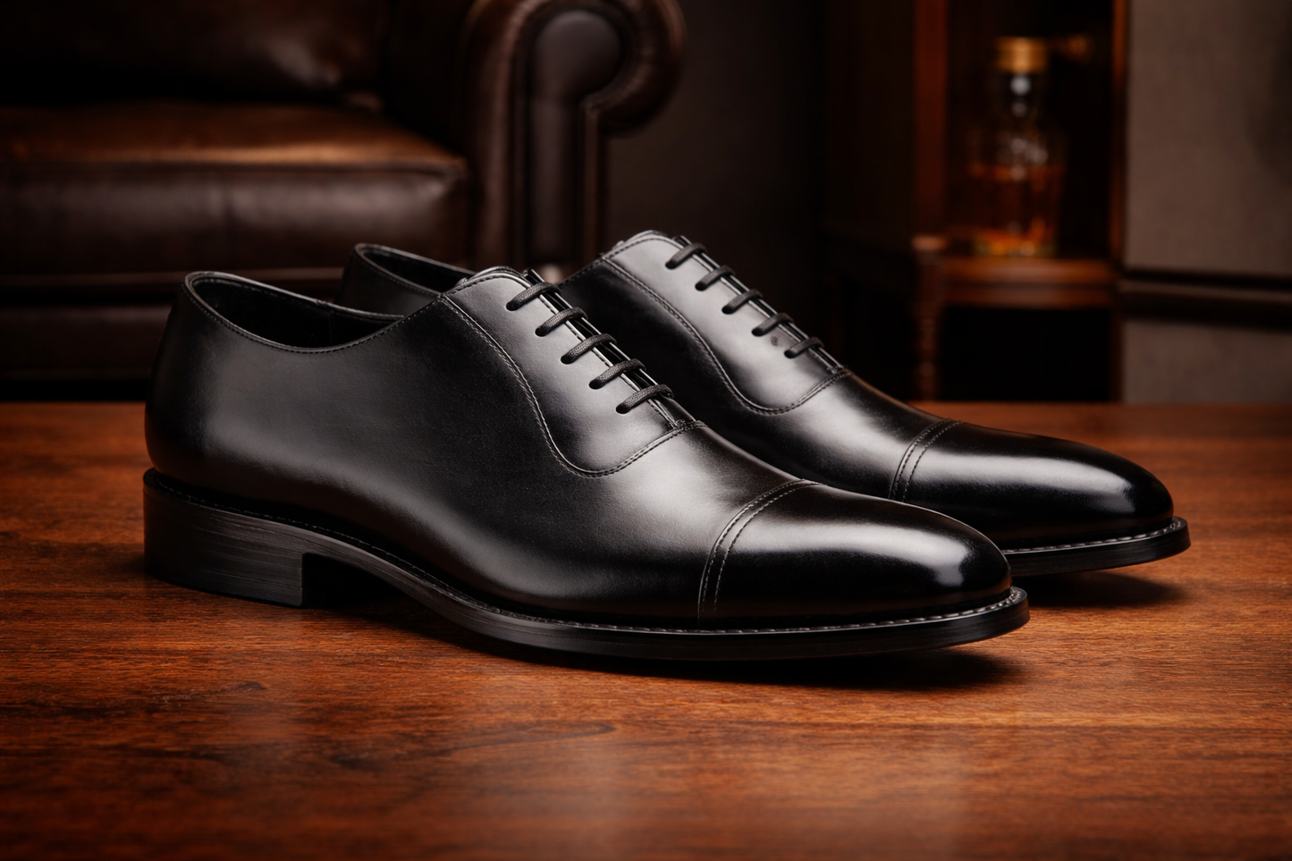 Black leather la gusta toe cap oxford -formal shoes