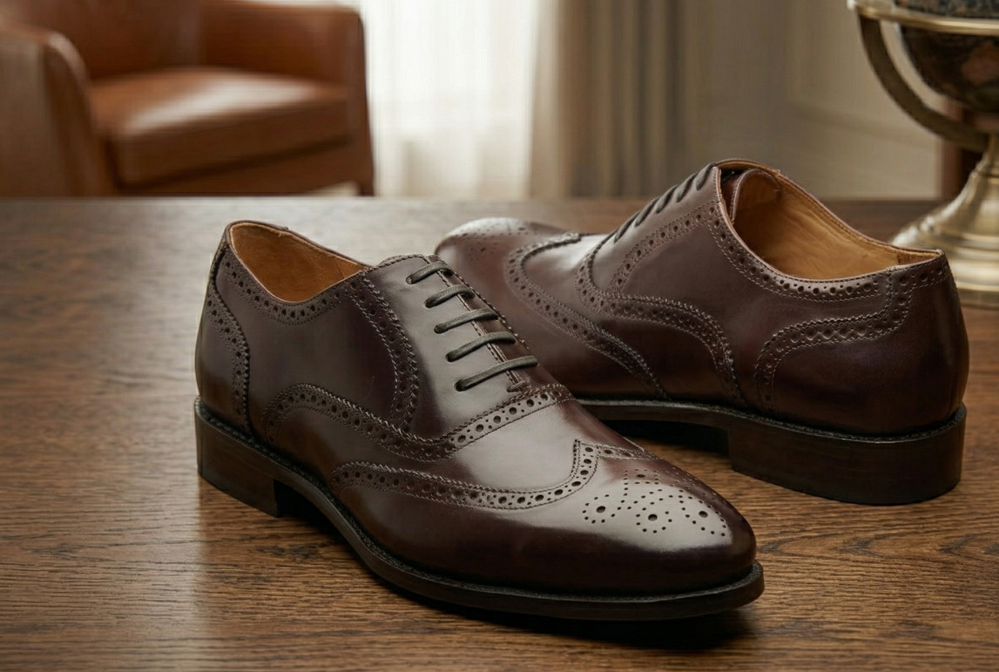 Brown leather damiana wingtip brogue oxford  -formal shoes