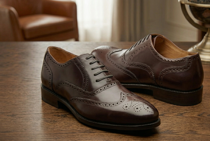 Brown leather damiana wingtip brogue oxford  -formal shoes