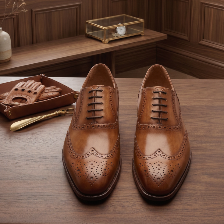 Tan leather elowem brogue oxford -formal shoes