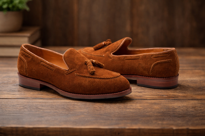 Brown suede sonny slip on tassel penny loafers