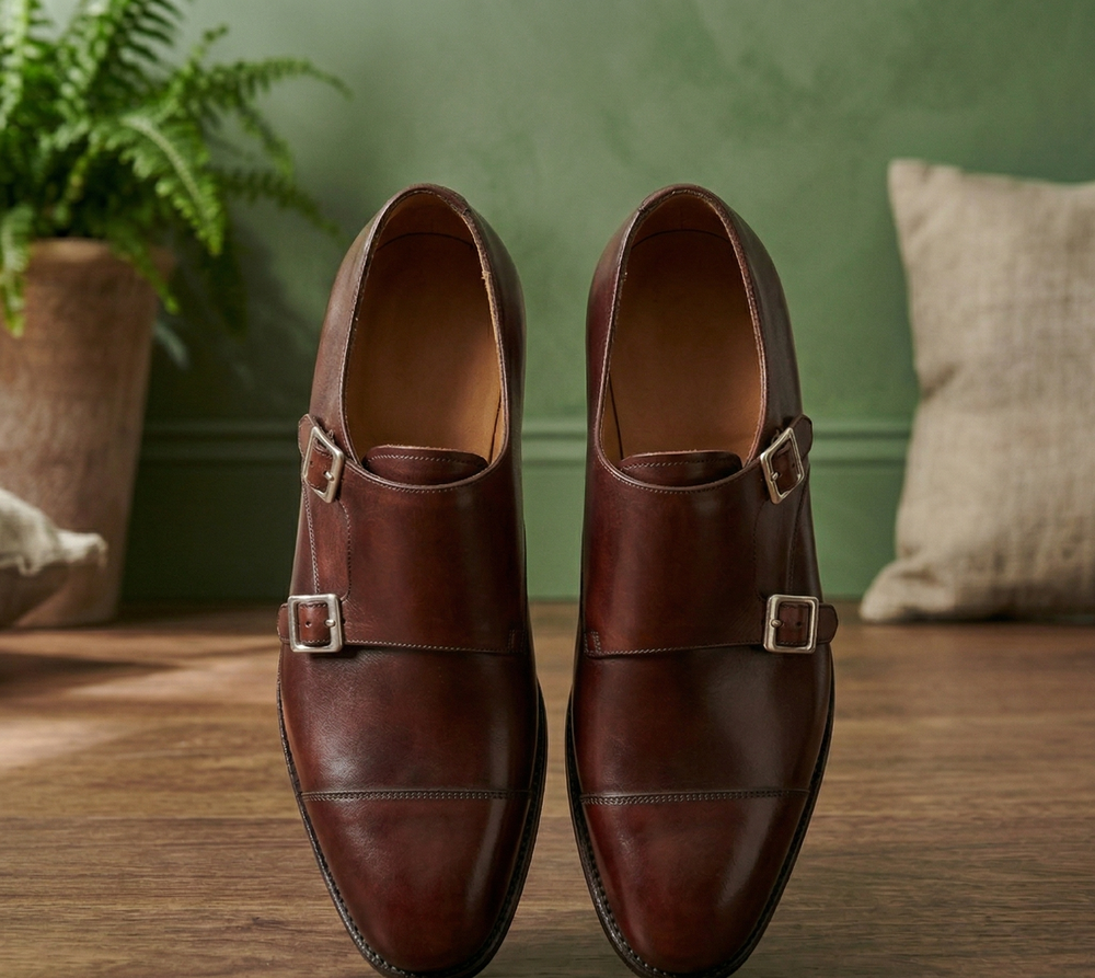 Burgundy leather  cuera double monkstrap