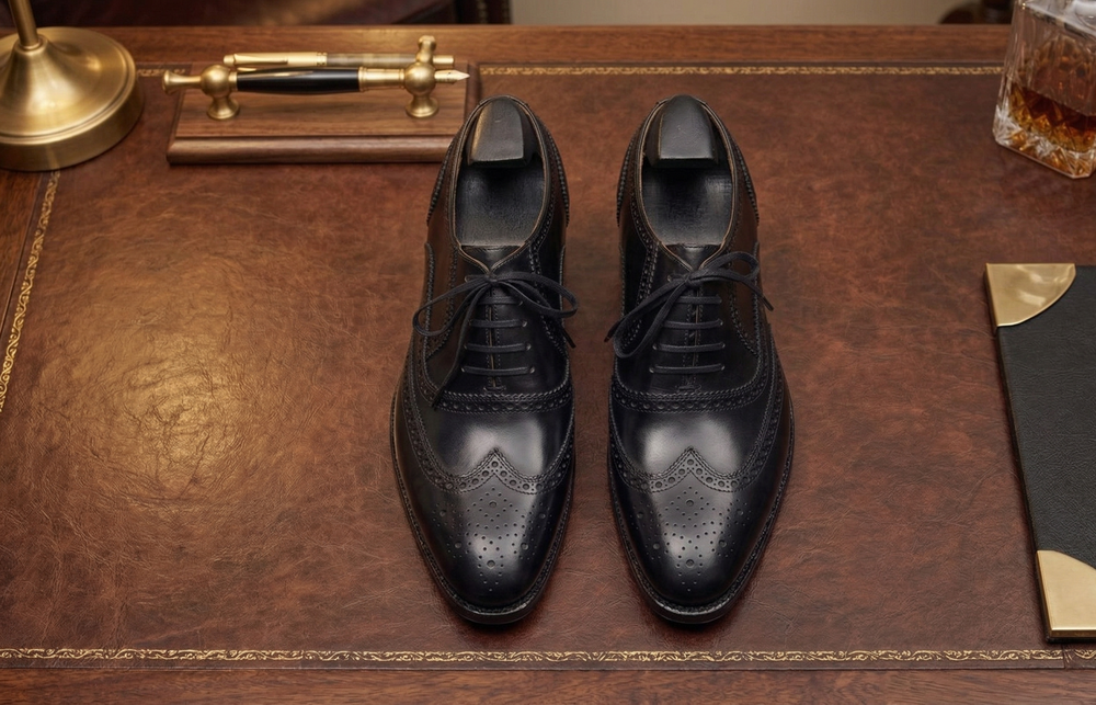 Black leather damiana wingtip brogue oxford  -formal shoes
