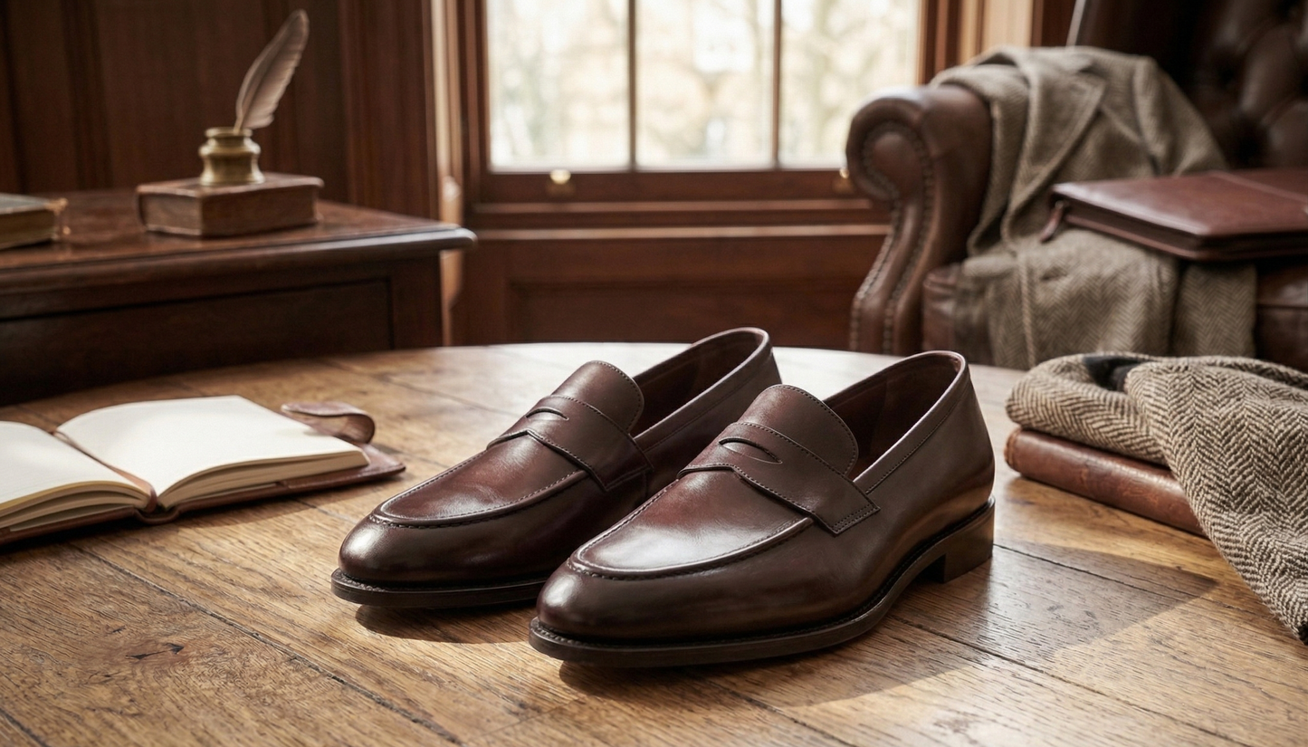 Brown leather etna slip on penny loafers