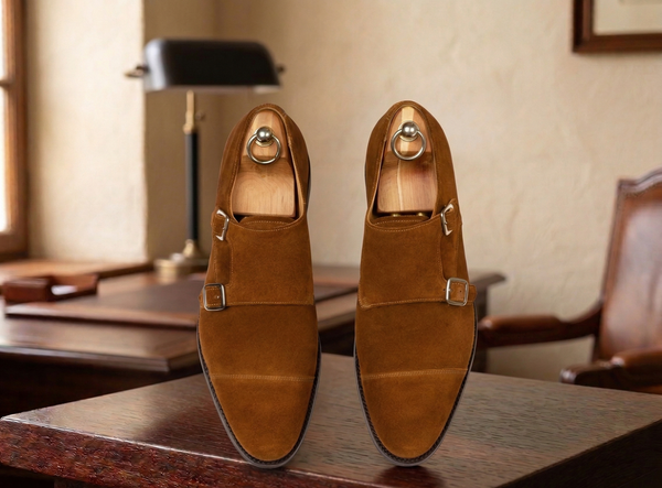 Brown suede cuera double monkstrap