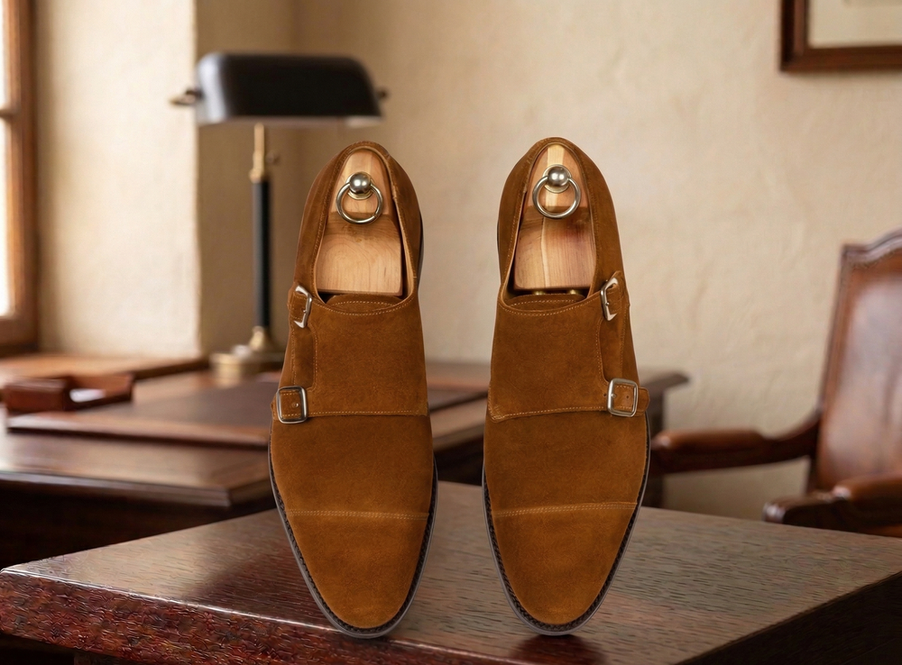 Brown suede cuera double monkstrap