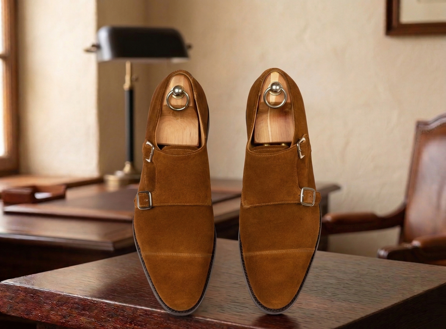 Brown suede cuera double monkstrap