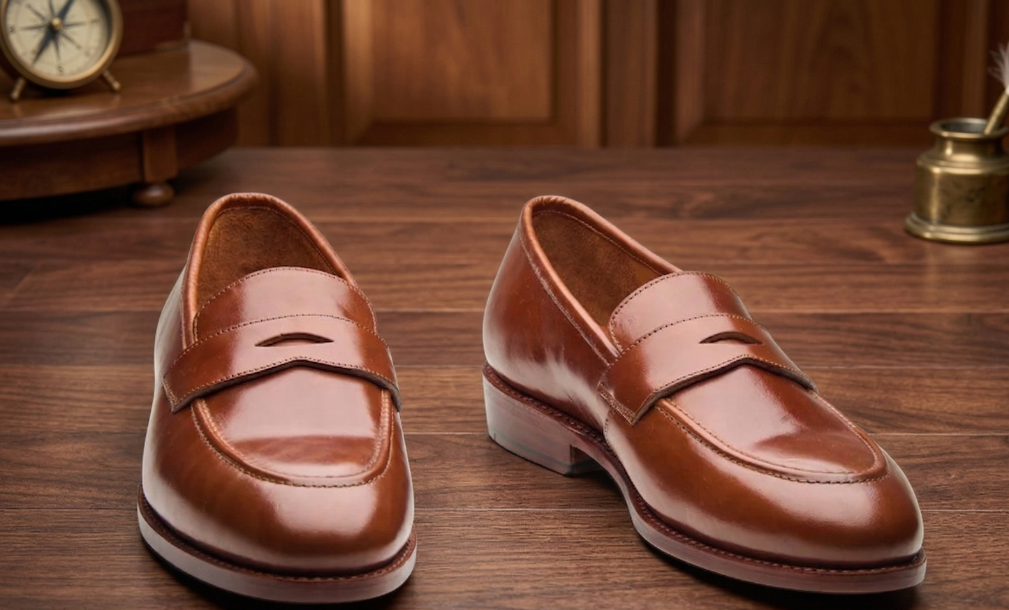 Brown  leather ponzo slip On penny loafers