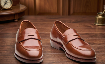 Brown  leather ponzo slip On penny loafers