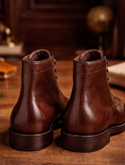 Brown leather toe cap ankle high boot