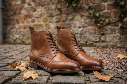 Brown leather wingtip doto derby boot