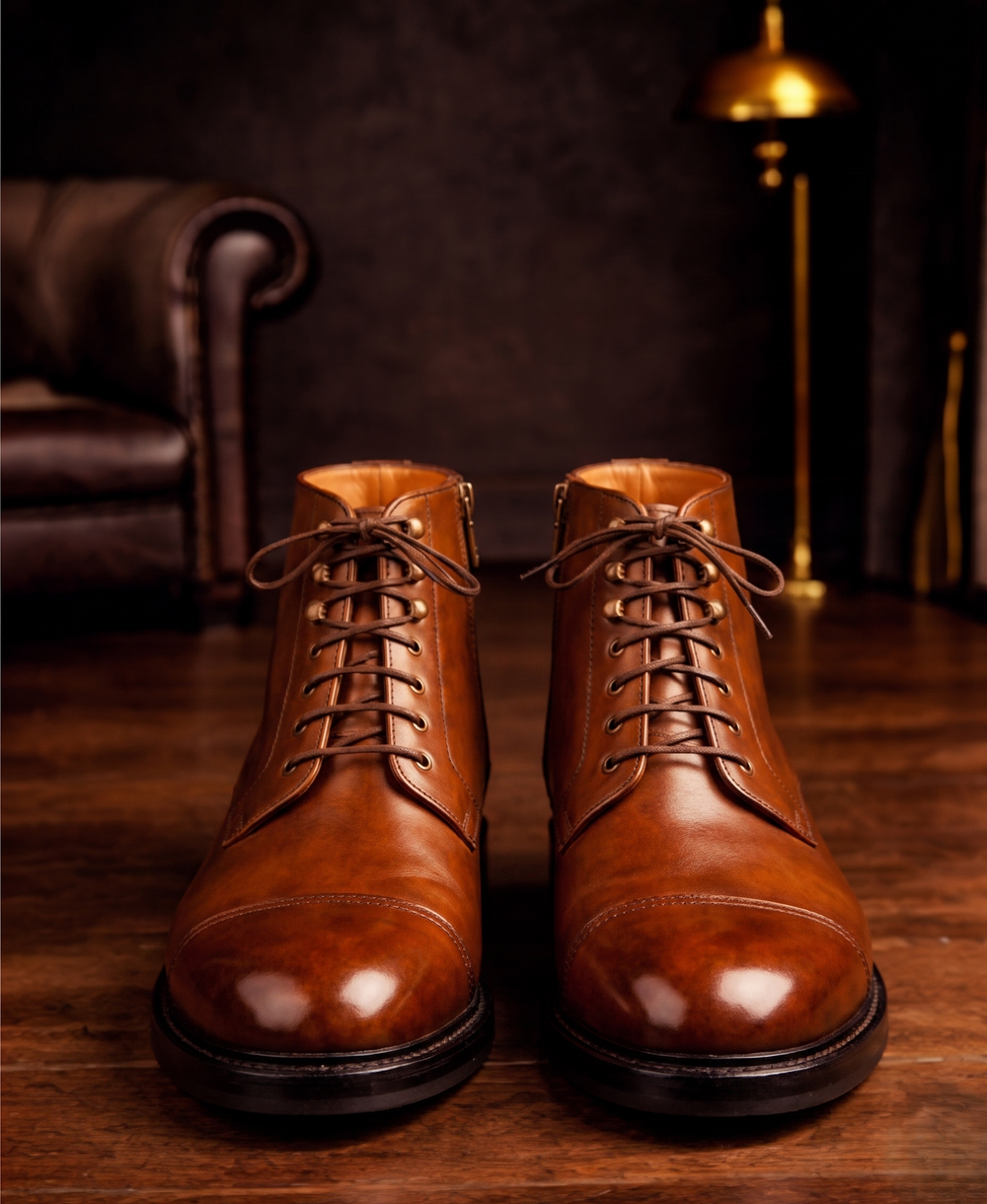Tan leather toe cap ankle high boot