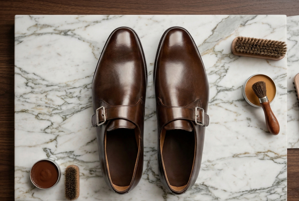 Choco brown leather tabaca single monk strap